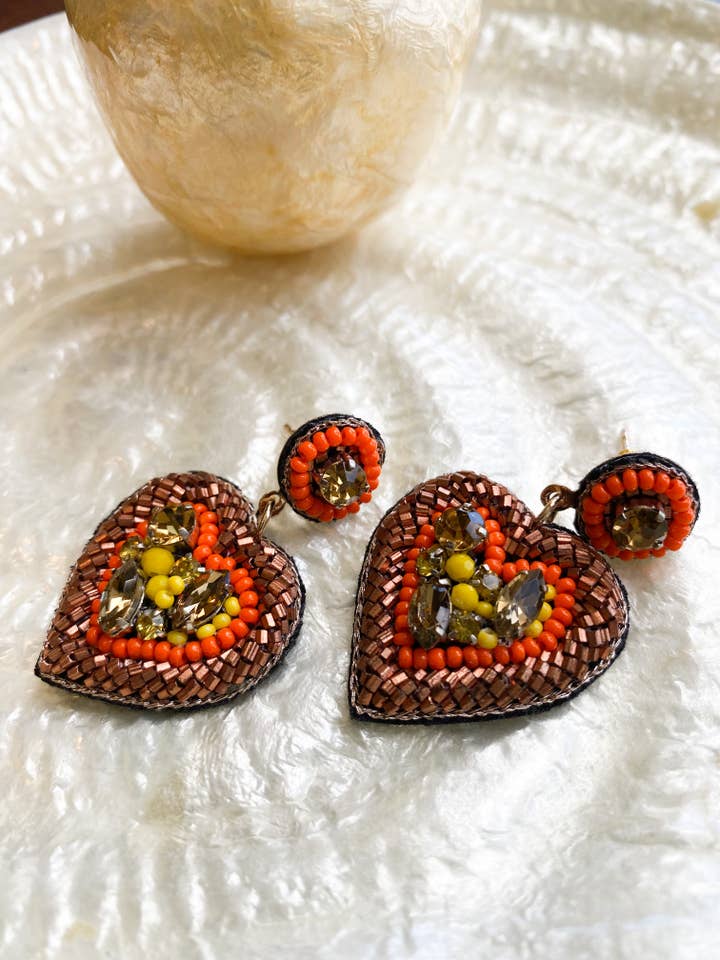 Boucles d'oreilles coeur orange pour la vente par V’Odetta