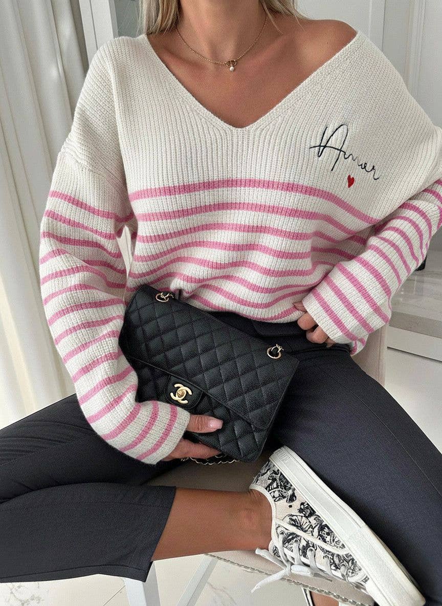 ESTEE BROWN - Vente Pull en maille – femme - Pull à rayures Amour - 882552