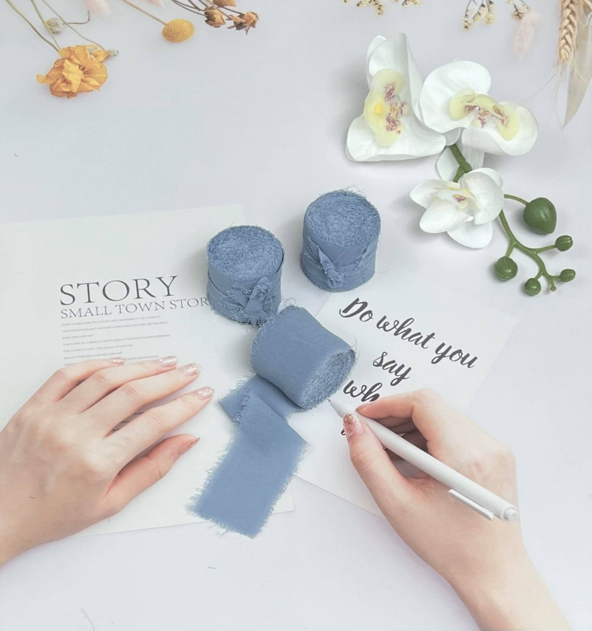 Cathayana - Vendita all'ingrosso Nastri - Confezione regalo - Nastro in chiffon fatto a mano con frange, per bouquet da matrimonio6