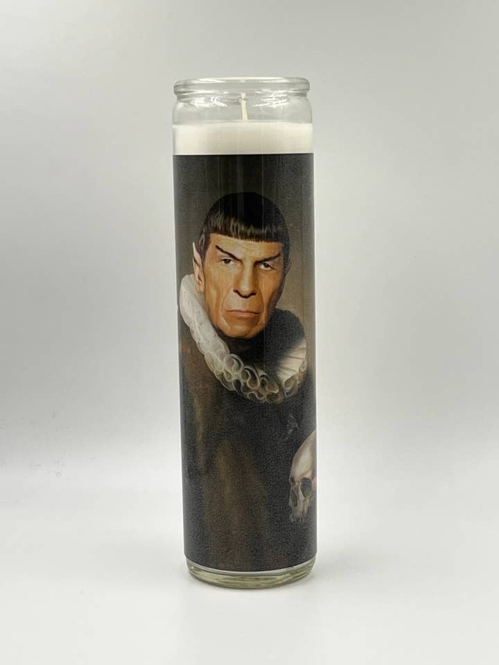 Leonard Nimoy Spock Star Trek celebrity prayer candle for wholesale by Rustbelt Cooperative