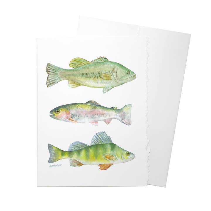 Three Fish Watercolor Greeting Card for wholesale by Susan Windsor