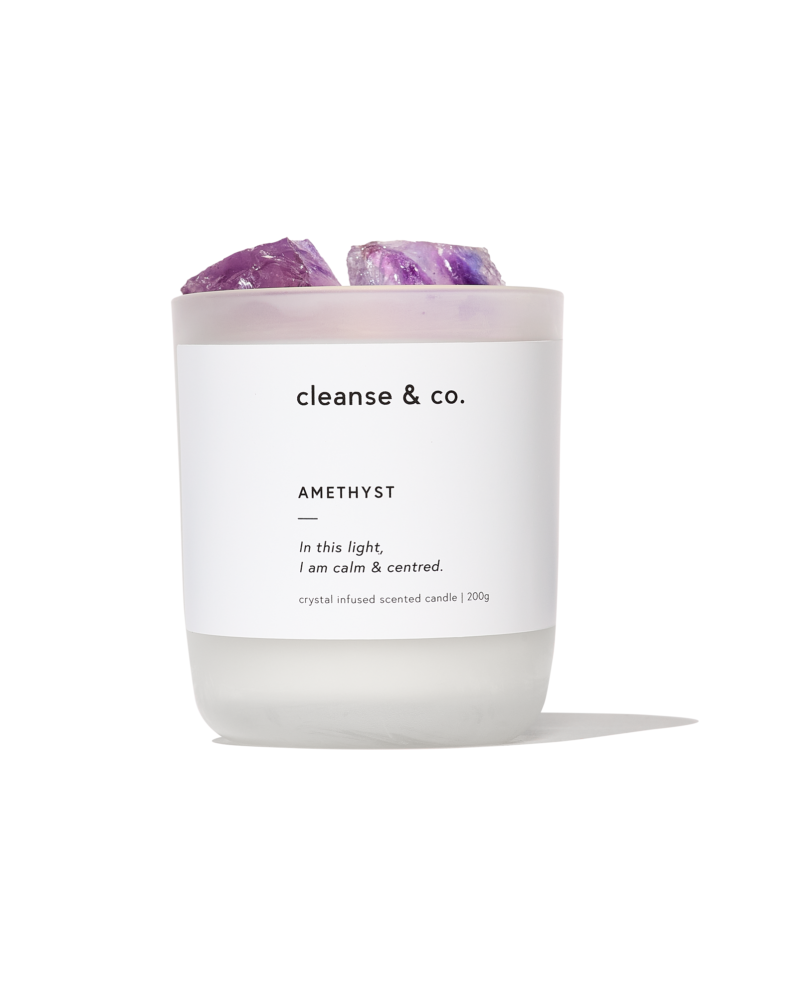 Cleanse & Co. - Wholesale Jar/Filled Candle - Amethyst Intention Crystal Candle - calm & centred3