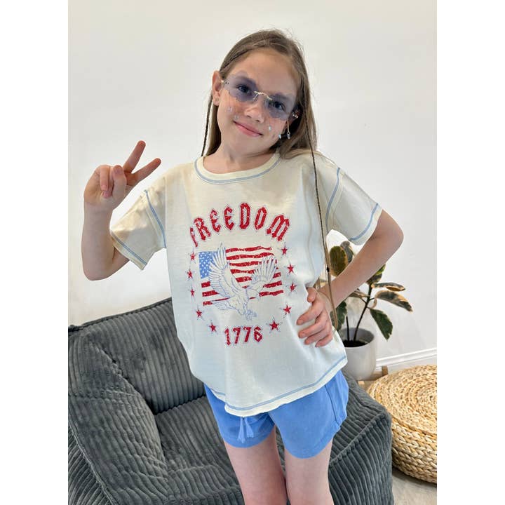 Camiseta con estampado Freedom Eagle Raw Edge para adolescentes para venta al por mayor de Paper Flower