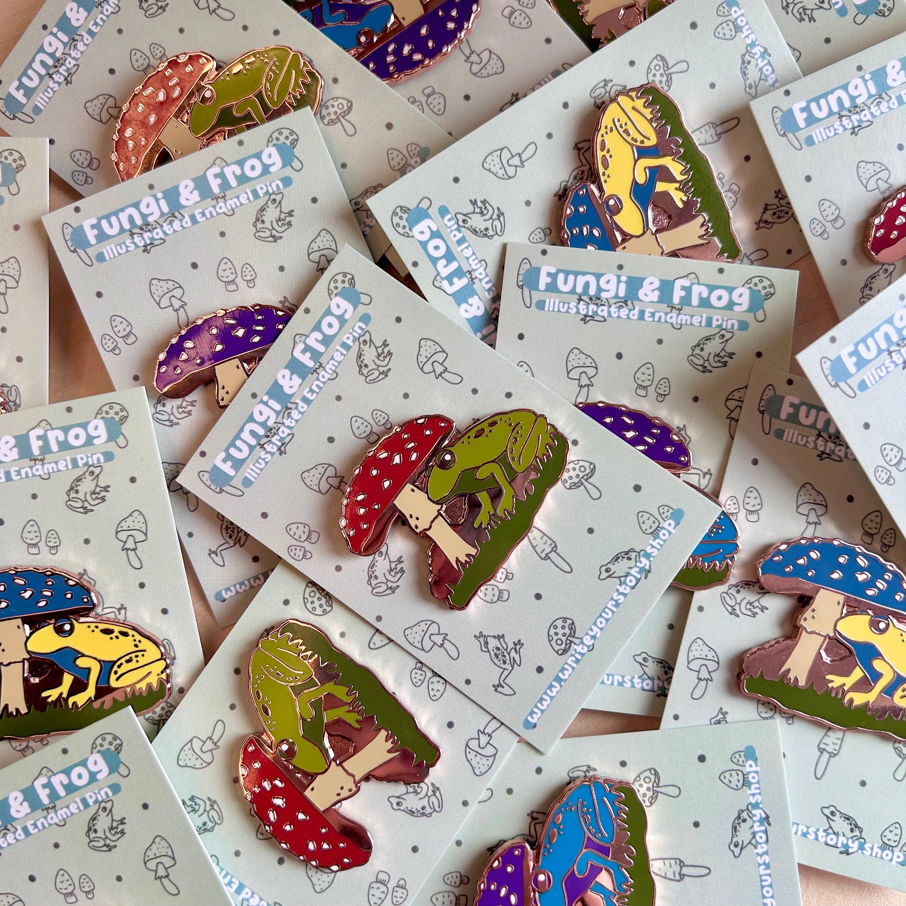 Write Your Story – wholesale Lapel pin/button – Yellow Fungi & Frog Enamel Pin2