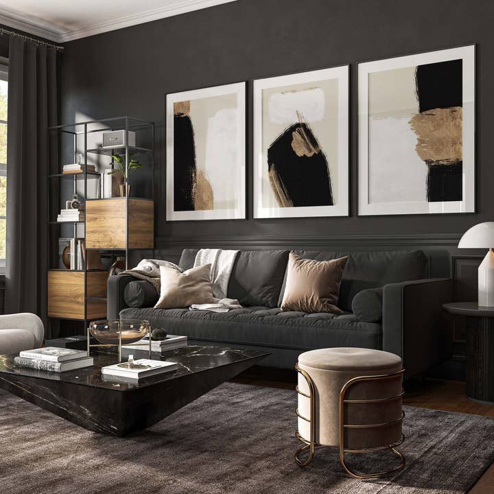 D'LUXE PRINTS - Wholesale Gallery Wall Set - Black And Gold Strokes Set of 3 Prints2