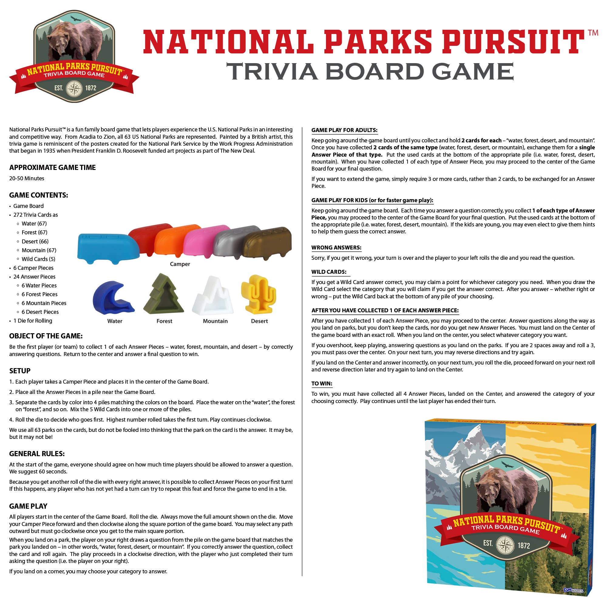 Funwares - Vendita all'ingrosso Giochi da tavolo - Gioco di Trivial sui Parchi Nazionali – Divertimento per Famiglie e Bambini11