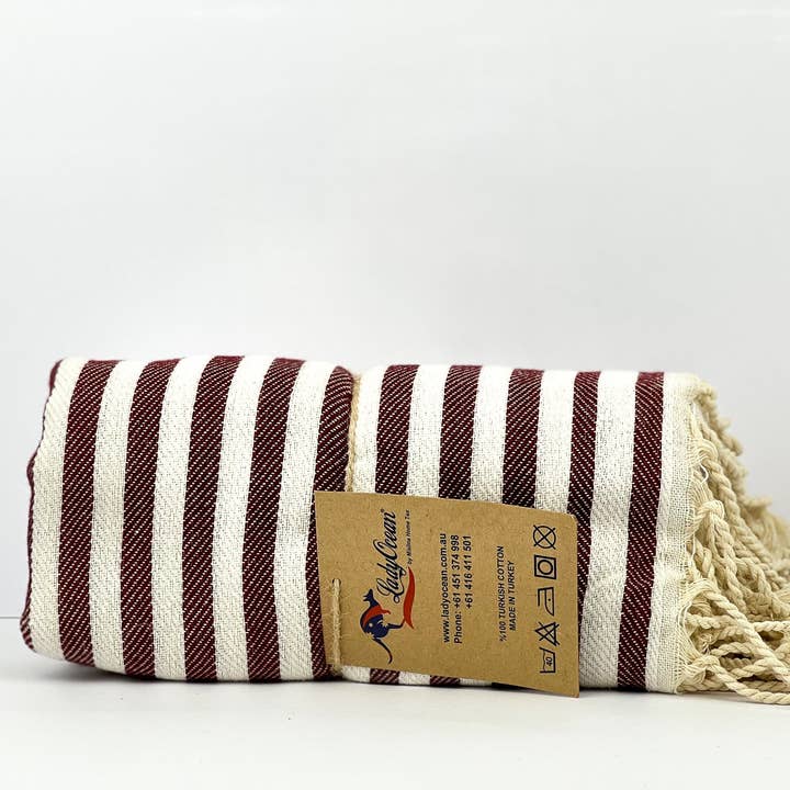 Mørkerøde striber -% 100 Originale tyrkiske bomuldshåndklæder for engroshandel hos LADY OCEAN