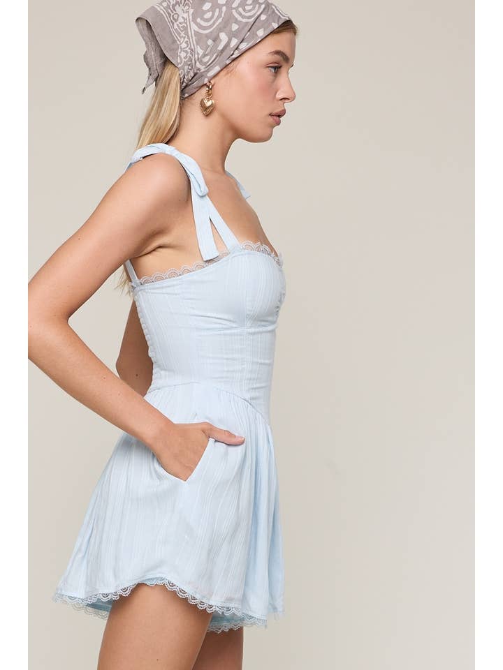 Sky to Moon - Wholesale Romper - Women's - SOLID COLOR WIDE TIE STRAP LACE MINI ROMPER1