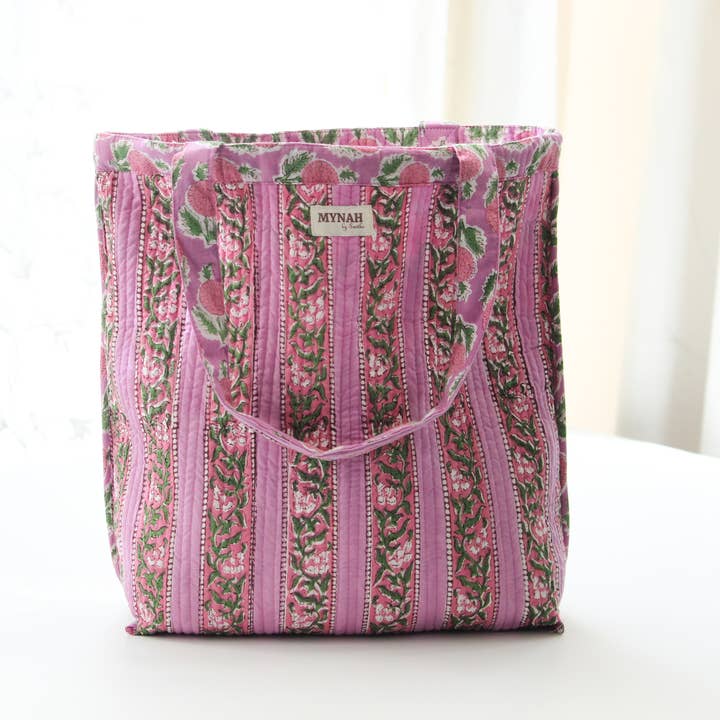 MYNAHbySmitha - Wholesale Tote Bag - Women's - Berry floral print reversible tote bag-Small laptop bag