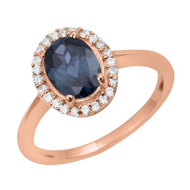 Anello da donna Art Déco ovale in argento Sterling 925 con zaffiro blu 8X6 mm per la vendita all'ingrosso da parte di Star Joya