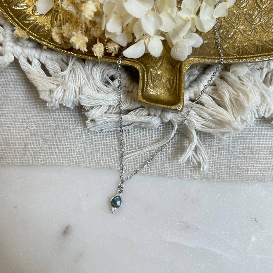 GINANDGER - Wholesale Pendant/Charm Necklace - ANITA NECKLACE SILVER COLOR LABRADORITE OR MOONSTONE0