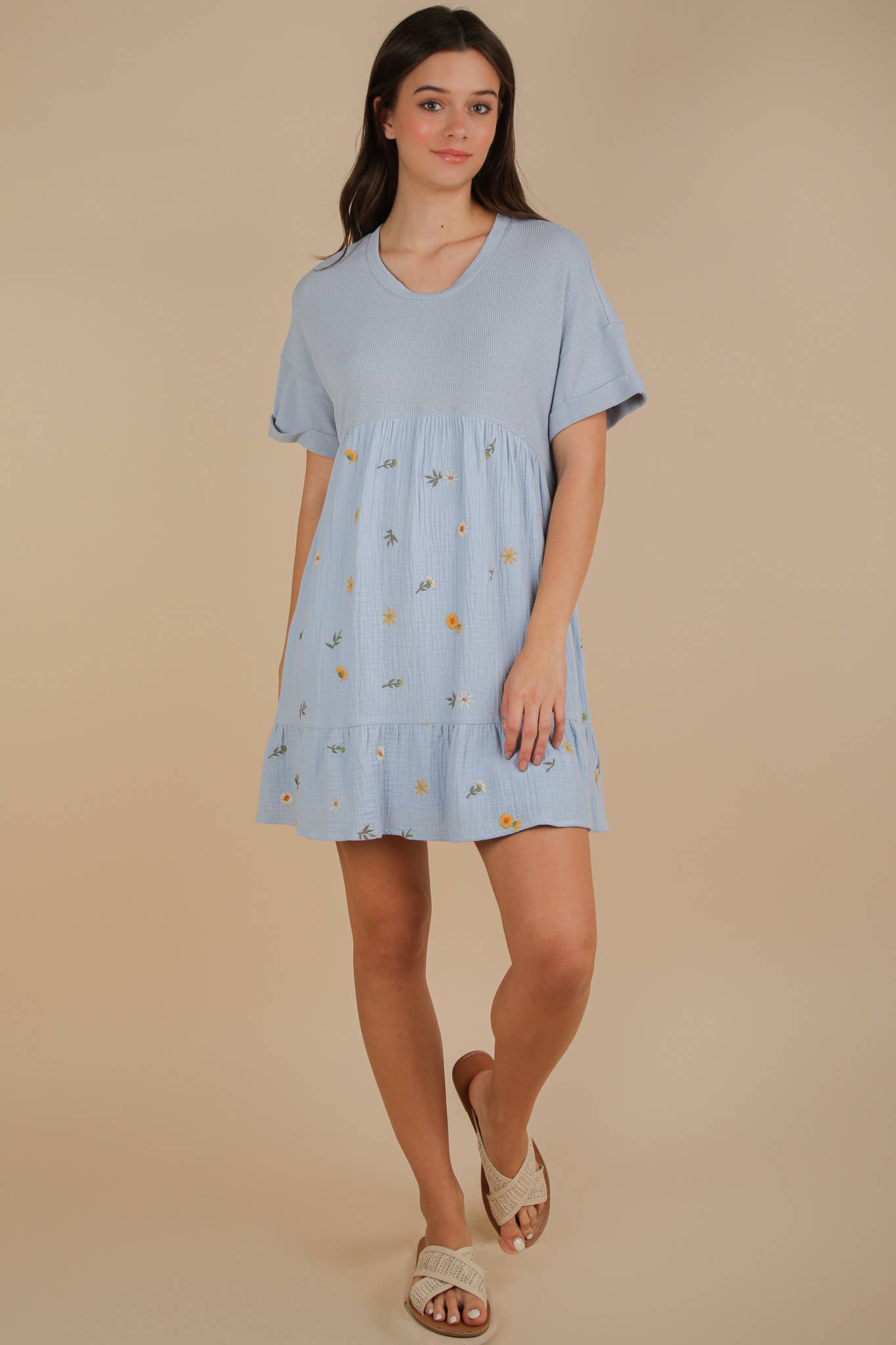 VERY J - Wholesale Dress - Women's - ND31718-Oversized Floral Embroidered Knit Mini Dress15