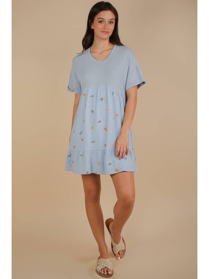 VERY J - Wholesale Dress - Women's - ND31718-Oversized Floral Embroidered Knit Mini Dress15