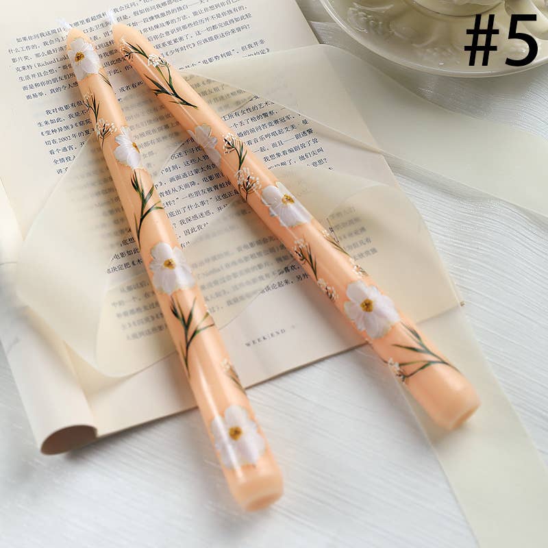 Candles Meta – wholesale Tapered candle/candlestick – 25cm Floral Printed Long Stem Holiday Smokeless Candle4