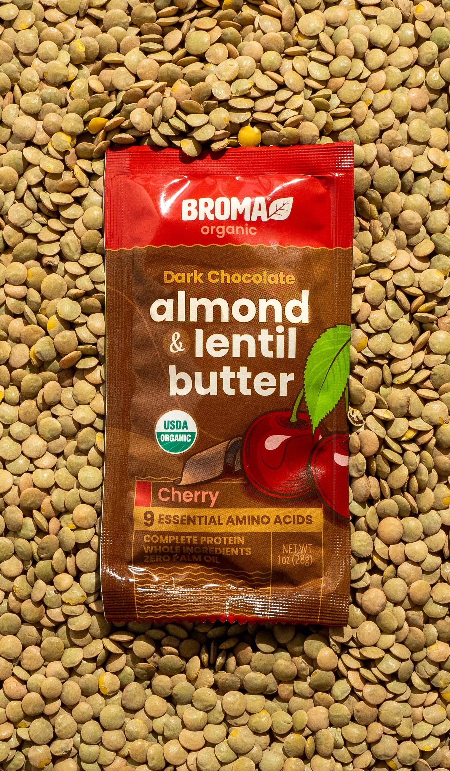 Broma - Wholesale Nut Butter - Broma Dark Chocolate Cherry Almond + Lentil Butter Sachet4