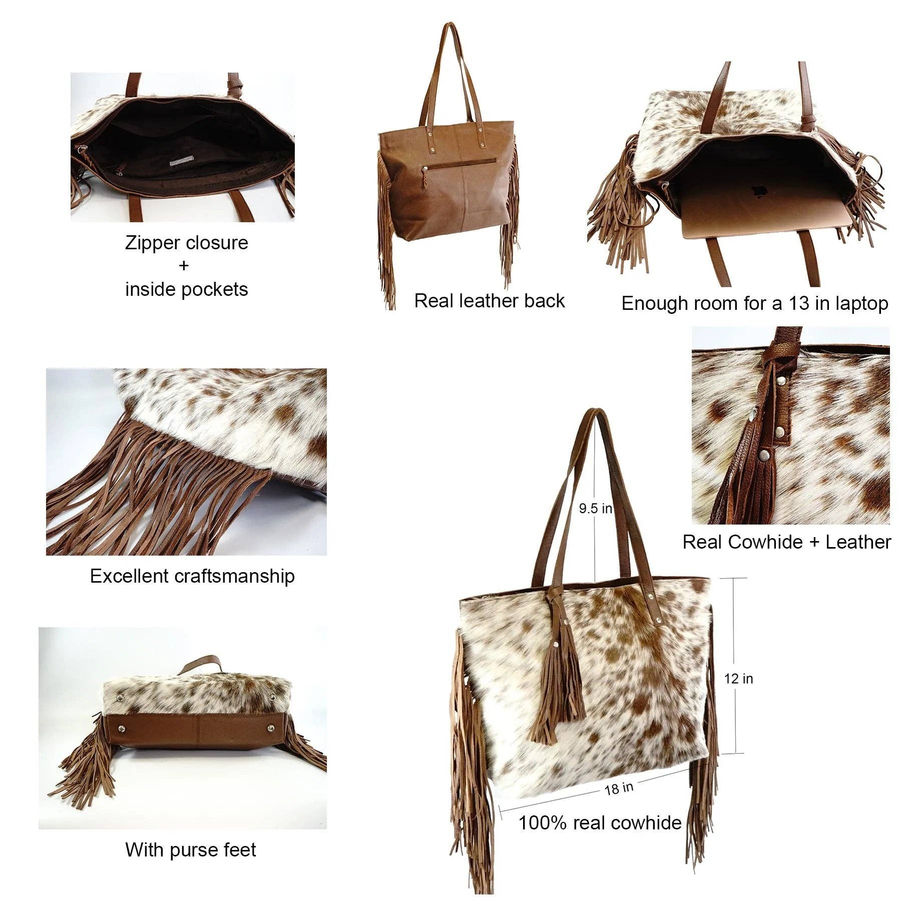 Rodeo - Wholesale Tote Bag - Women's - Genuine leather hair on cowhide women's shoulder bag with fringes7