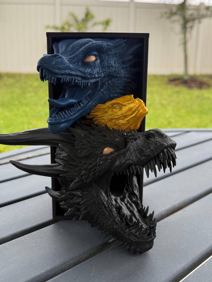 Three Dragon Book Nook With or Without Removable Flame 3D Printed Choose Color Fantasy Horror Book Shelf Decor Book End 4x8 for wholesale by Create Fantasy Crafts