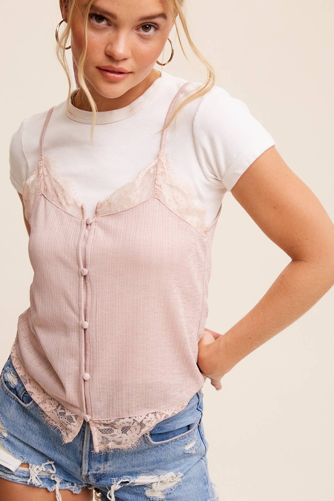 Listicle - Vente Caraco – femme - Caraco à boutons avec bordure en dentelle LT065113