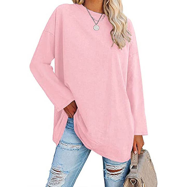 Rosa Clothing - Wholesale T-Shirt - Women's - Loose Round Neck Long Sleeve T-shirt Top5