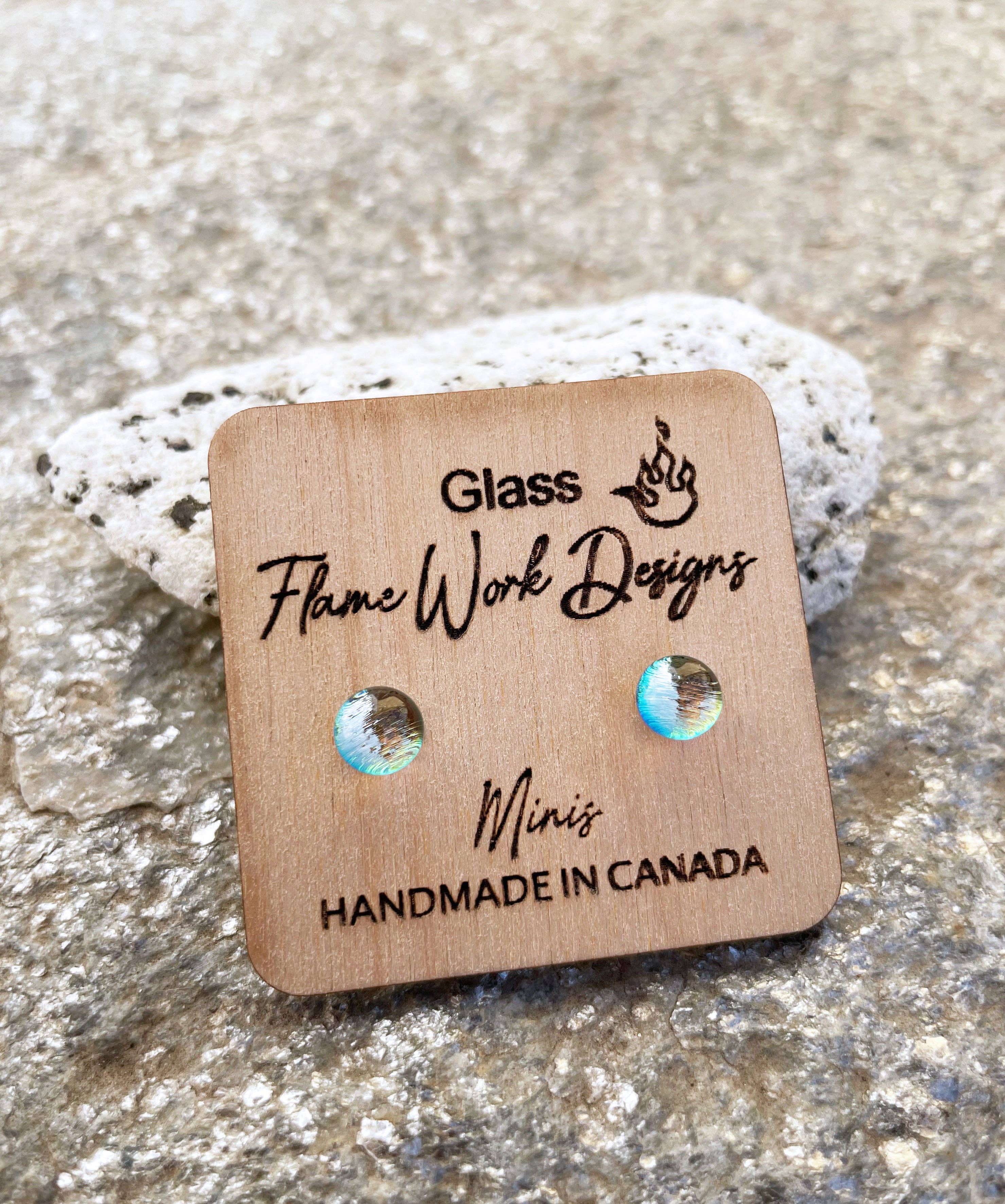 Flame Work Designs - Glass Jewelry - Wholesale Stud/Post Earrings - Dichroic Glass Mini Studs, Peaches 'n' Cream 6mm Earrings6