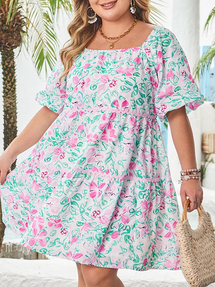 Easter Floral Square Neck Plus Size Mini Dress for wholesale by Suhkasana