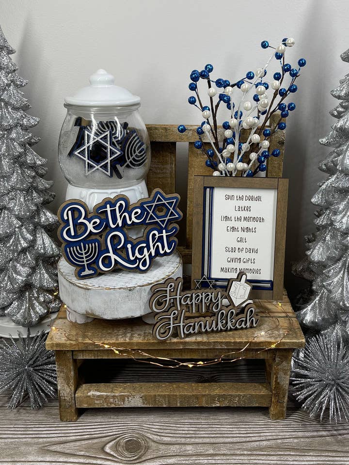 Chanukka gestufte Tablett-Holzschilder und Feiertagsdekoration für den Großhandel von Climbing Branches