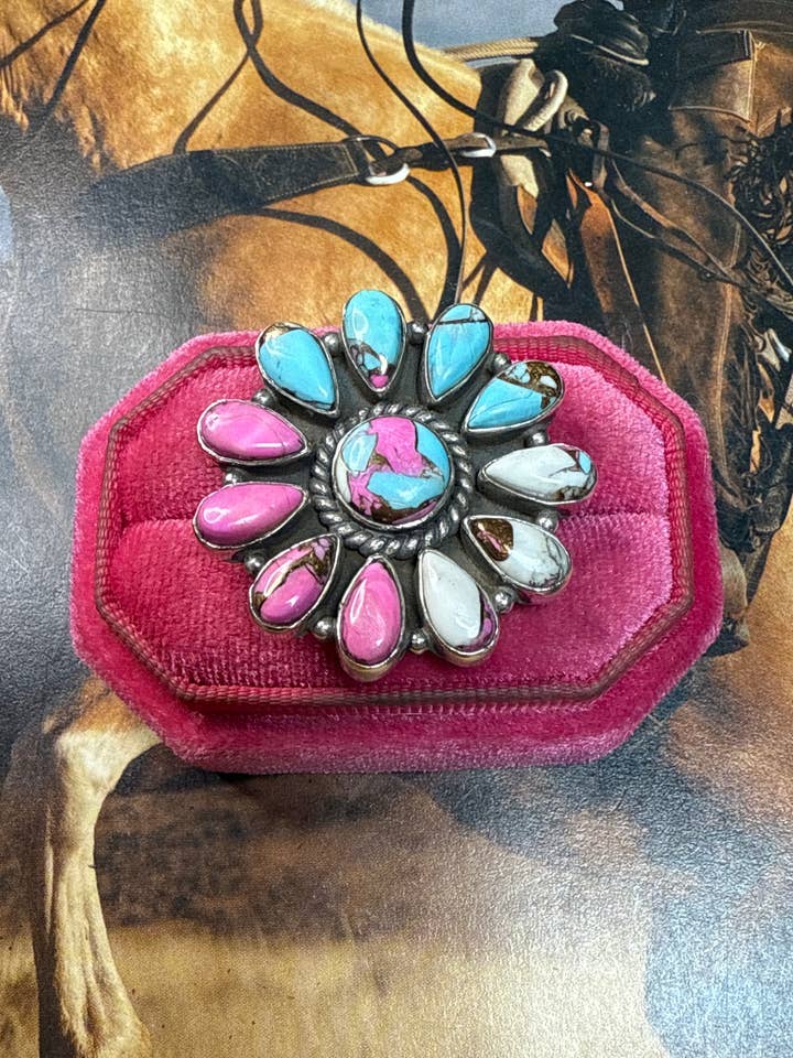 Handgjord bomullsgodis justerbar klusterring i sterlingsilver för wholesale av Nizhonitradersllc