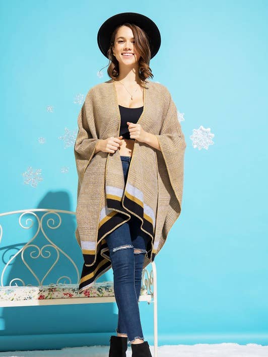 PONCHO JACQUARD A CUADROS para venta al por mayor de Pink Irene Wholesale