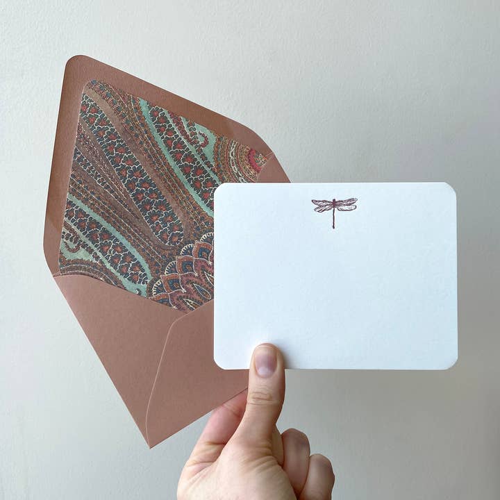 Paisley Dragonfly Letterpress Stationery Pack for wholesale by The Happy Envelope
