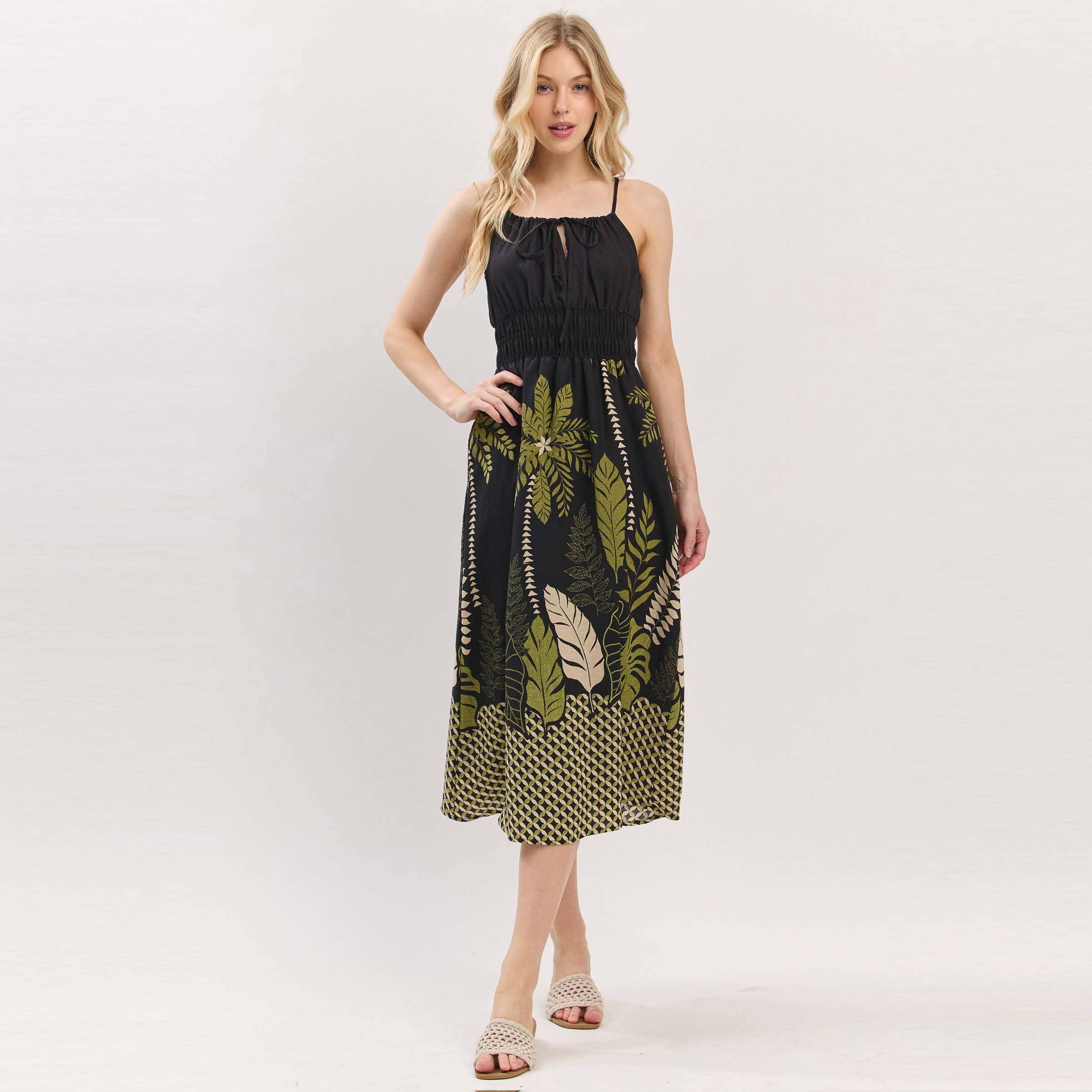 Final Touch – Vestido - Mulher por atacado – Vestido Midi com Detalhe de Smok na Cintura - VND40906C0