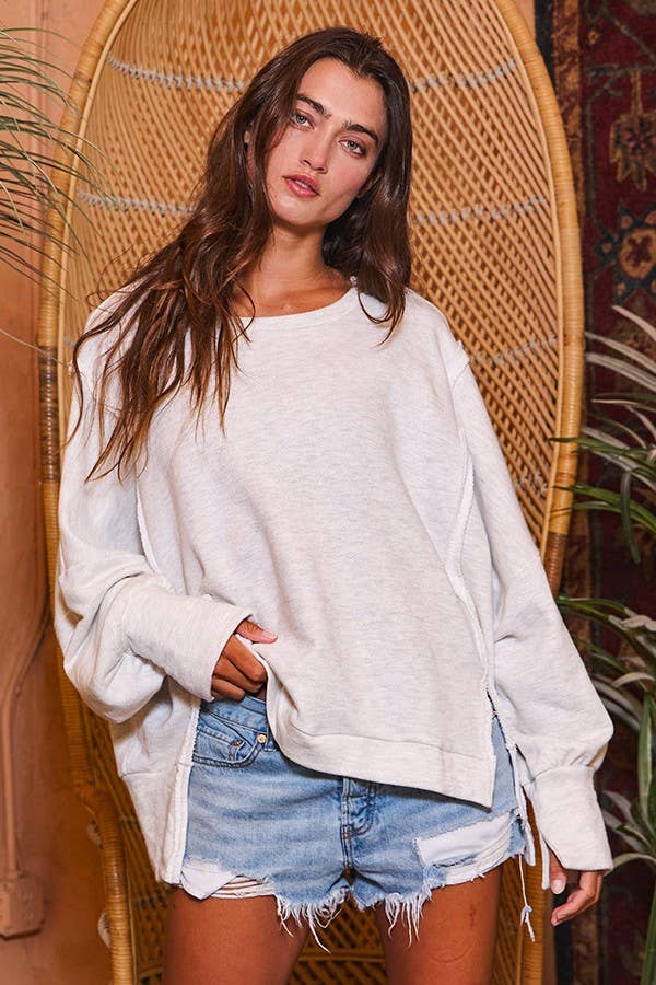 BUCKETLIST INC - Vente Sweat-shirt – femme - Haut en éponge uni à ourlet haut et bas T2369 Raw Edge Detail26