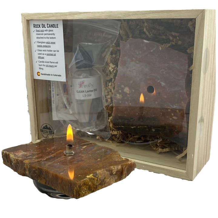 Rock oil candle kit - red jasper for wholesale by Roccia Roba