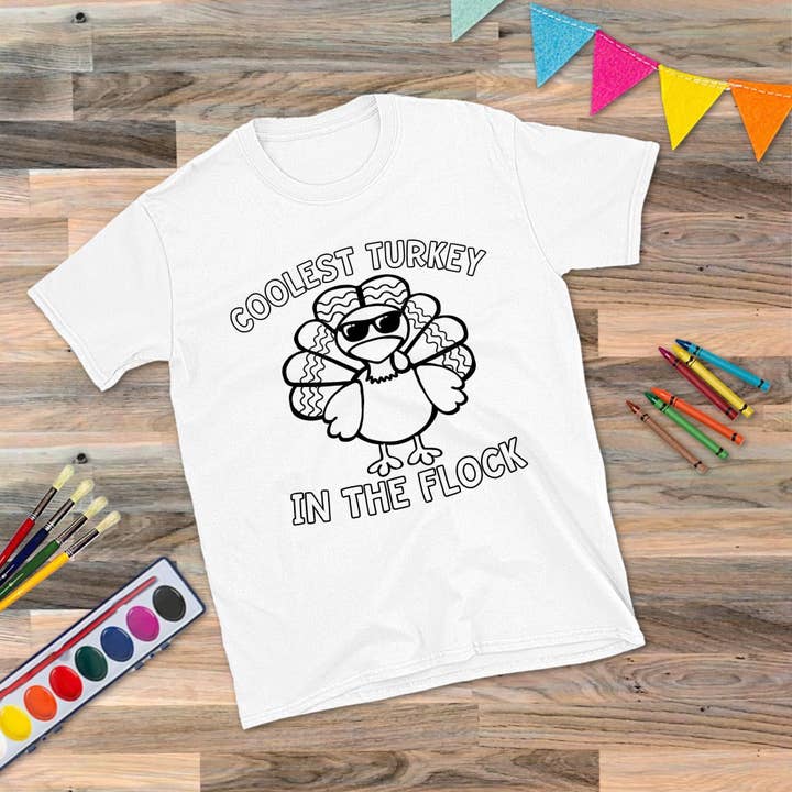 Coolest Turkey In the Flock Coloring Tee for wholesale by Ojean Sparkles