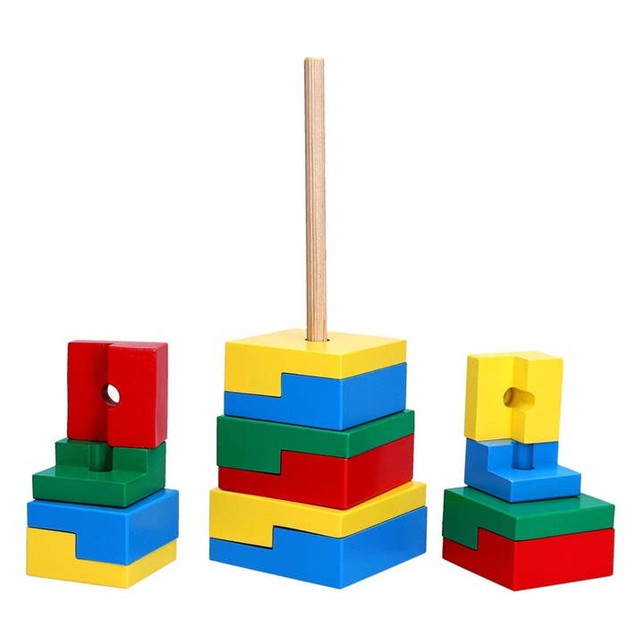 Torretta giocattolo in legno «Geometrics», 14 elementi, Sorter Game per la vendita all'ingrosso da parte di Komarov Toys