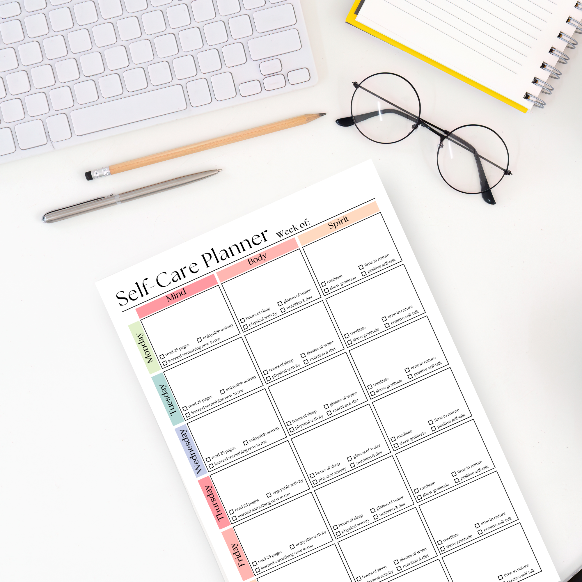 Eleventh and Taylor - Wholesale Notepad - Weekly Self-Care Planner: 50 Page Tear-Off Notepad2