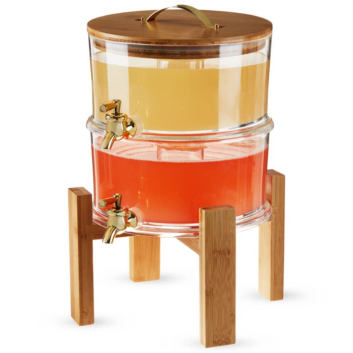 Twine - Wholesale Drink Dispenser - Acacia & Glass Double Drink Dispenser w/ Collapsable Stand