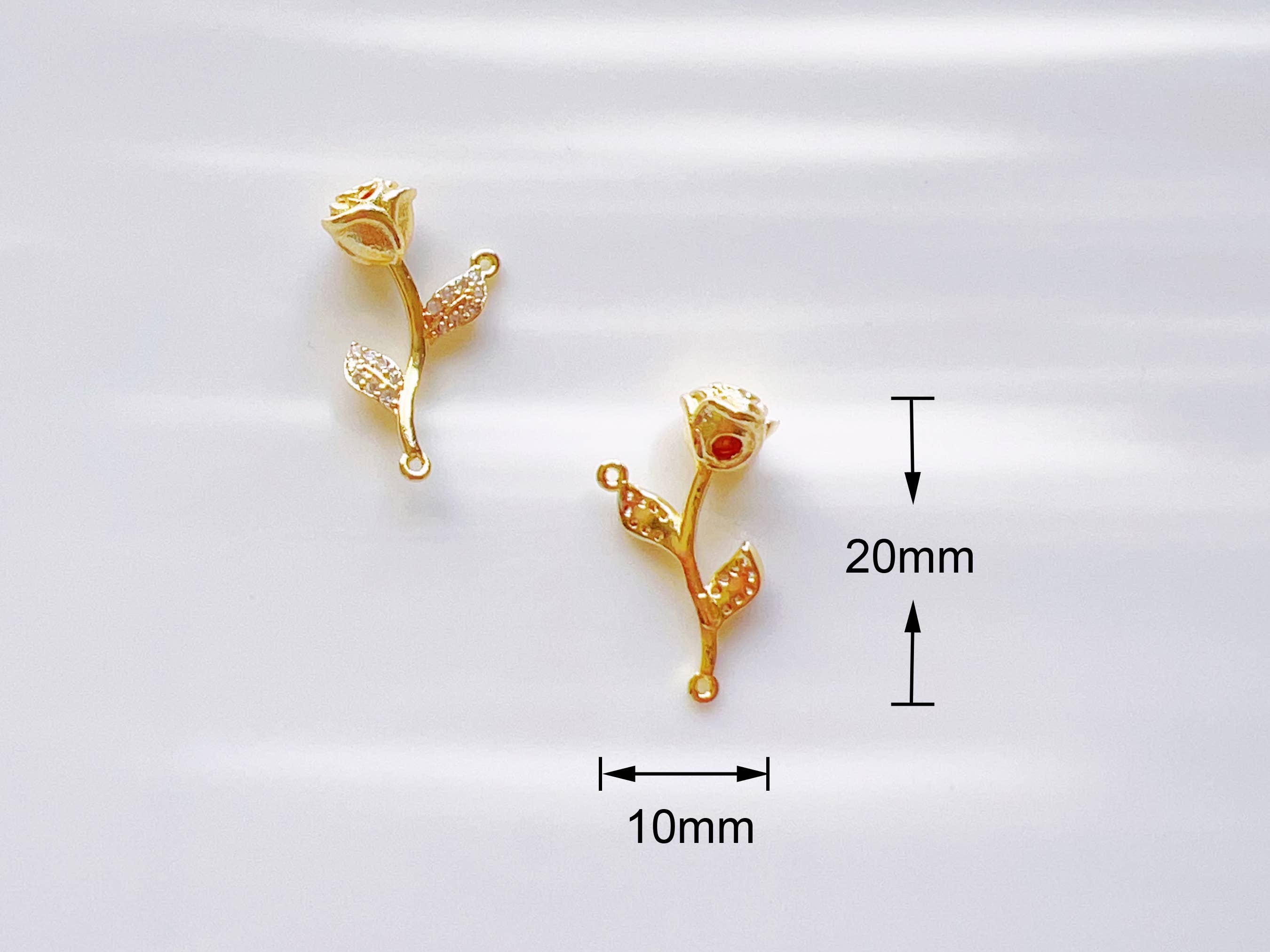 PISTEP - Wholesale Individual Charm/Pendant - 14K Gold Plated CZ Clear Stone Rose Charm, Rose Connector4