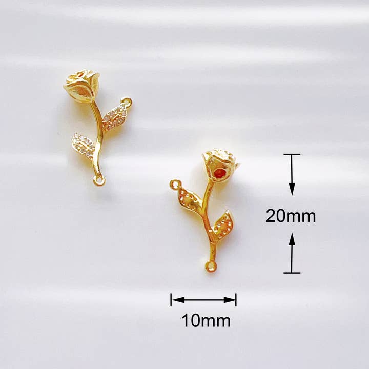 PISTEP - Wholesale Individual Charm/Pendant - 14K Gold Plated CZ Clear Stone Rose Charm, Rose Connector4