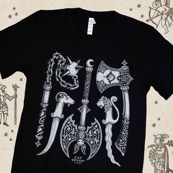 Choose Your Weapon- Screen printed T-shirt for wholesale by Cat Coven