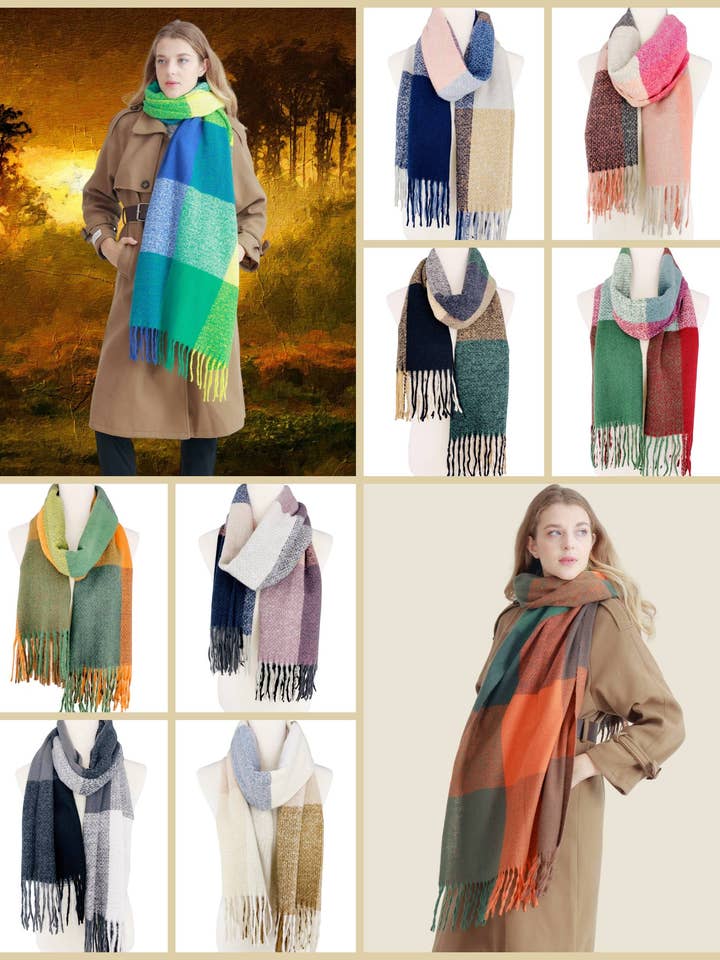 JC023303 9 Colores--Bufanda Manta de Bloques de Color Más Suave que el Cachemir para venta al por mayor de JC Sunny Fashion