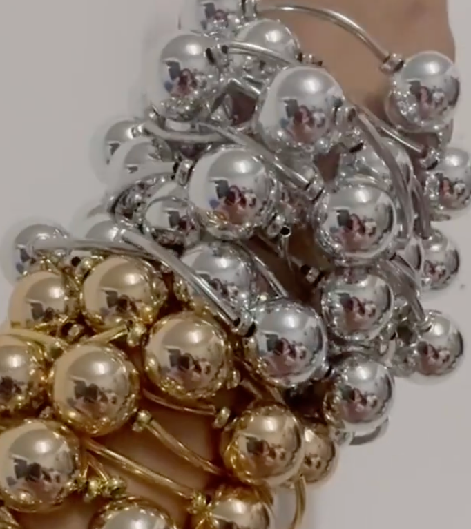 HoopLa - Wholesale Beaded Bracelet - In Orbit- Stretch Bead Bracelet- Steel-14K Gold & Silver2