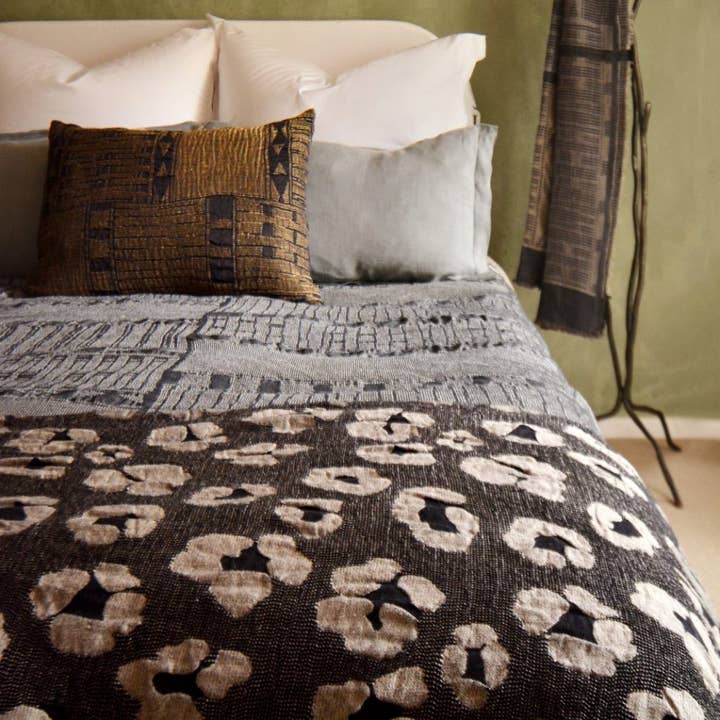 African Jacquard – wholesale Throw blanket – Cotton/ Linen Leopard Metallic Throws