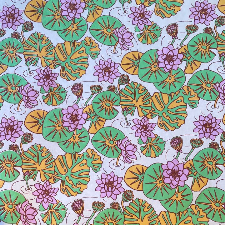 Water Lilies Hand Printed Gift Wrap for wholesale by AARVEN