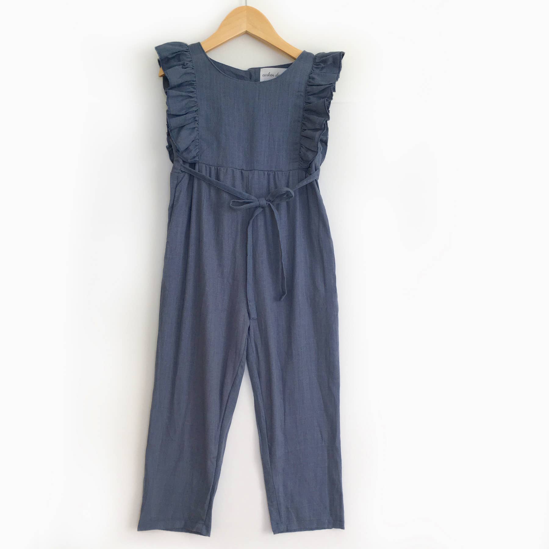 Carken Design - Wholesale Jumpsuit - Kids - Navy Blue Linen Ruffle Romper with Pants0