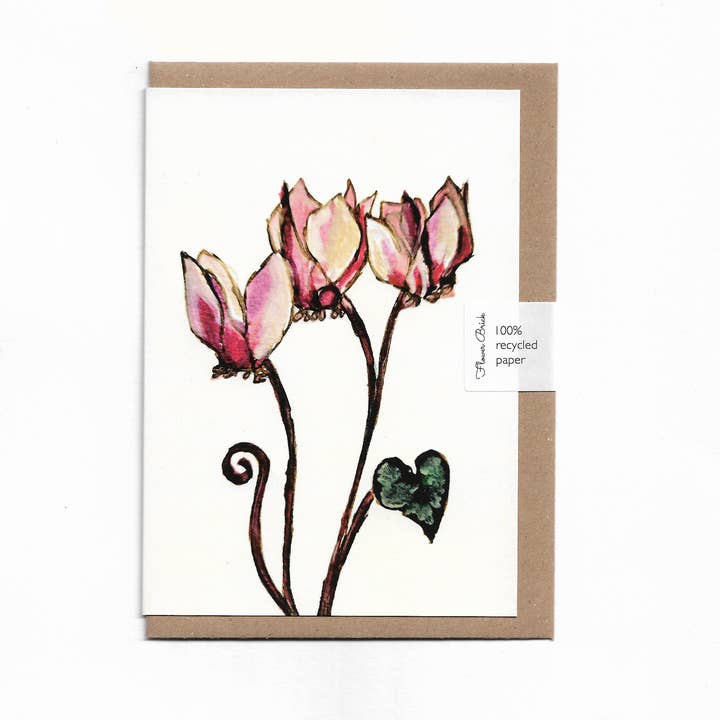 A6 100% Genbrugt "Cyclamen" Hilsen Kort for engroshandel hos Flower Brick