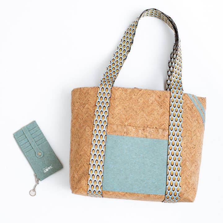 KORK & Inspired by KORK - Wholesale Tote Bag - Women's - Cordova Cork Convertible Tote Bag - Natural w/Blue4