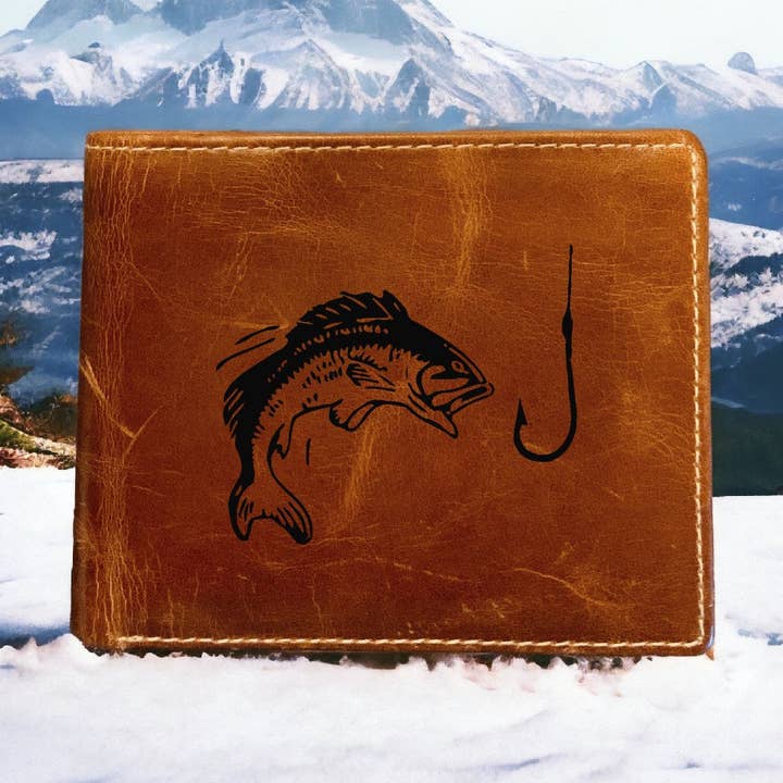 Premium bifold fiskekrogs pung i bøffellæder for engroshandel hos Texan Customs