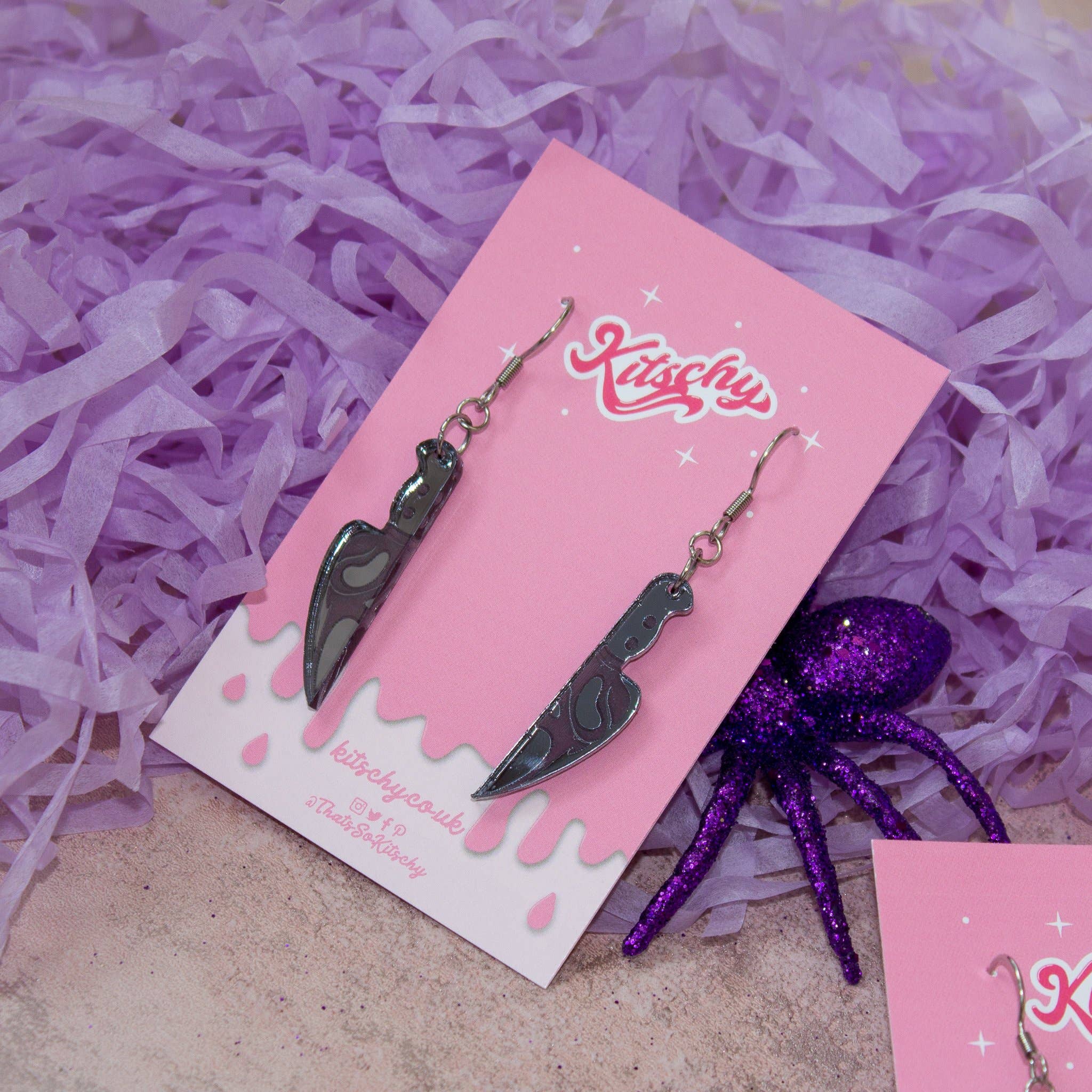 Kitschy - Wholesale Dangle Earrings - Ghostface Scream Knife Earrings Laser Cut Acrylic1