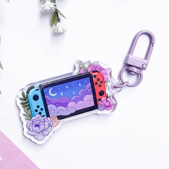 Nintendo Switch Acrylic Charm | Video Game Floral Keychain for wholesale by Sarah May Arts