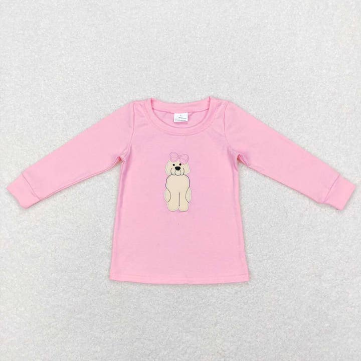 Baby Girls Long Sleeve Pink Valentines Dogs Bow Tee Shirt To for wholesale by Aier Wholesale